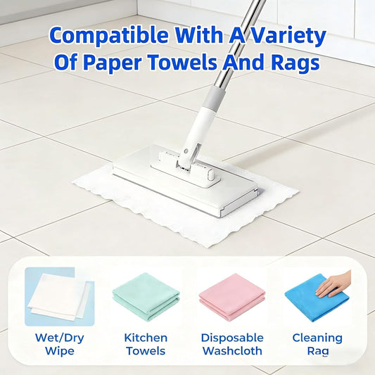 Snap Grip Mini Mop - Zero Touch No Wash Lazy Mop, Compatible with Swiffer & Face Towels, Adjustable for Wet/Dry Floors, Tile, Hardwood, Corners (5 Reusable Cloths)