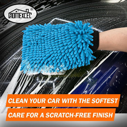HOMEXCEL Car Wash Mitt, 2PK Chenille Microfiber Wash Mitt, Scratch-Free & Lint-Free, Rich Foam, Highly Absorbent, Double Sided, Perfect for Car Washing and Detailing, 10.2" x 6.7 ", Grey