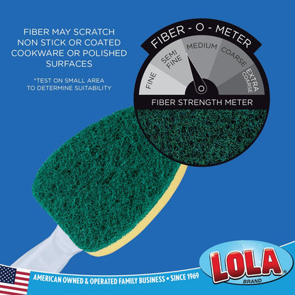 LOLA Dish Brush w/Soap Dispenser Wand, 1 Brush w/Head & 6 Refills, Absorbent Sponge Scrubber, No Leaking. Clean Dishes, Sinks and Cookware
