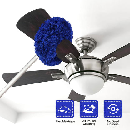 Ceiling Fan Cleaner Duster Reusable Microfiber Ceiling Fan Blade Cleaner Removable Duster with Extension Pole Adjusts 13 to 49.7 Inch for Cleaning Walls Bookshelves Furniture Door Window Top (Blue)
