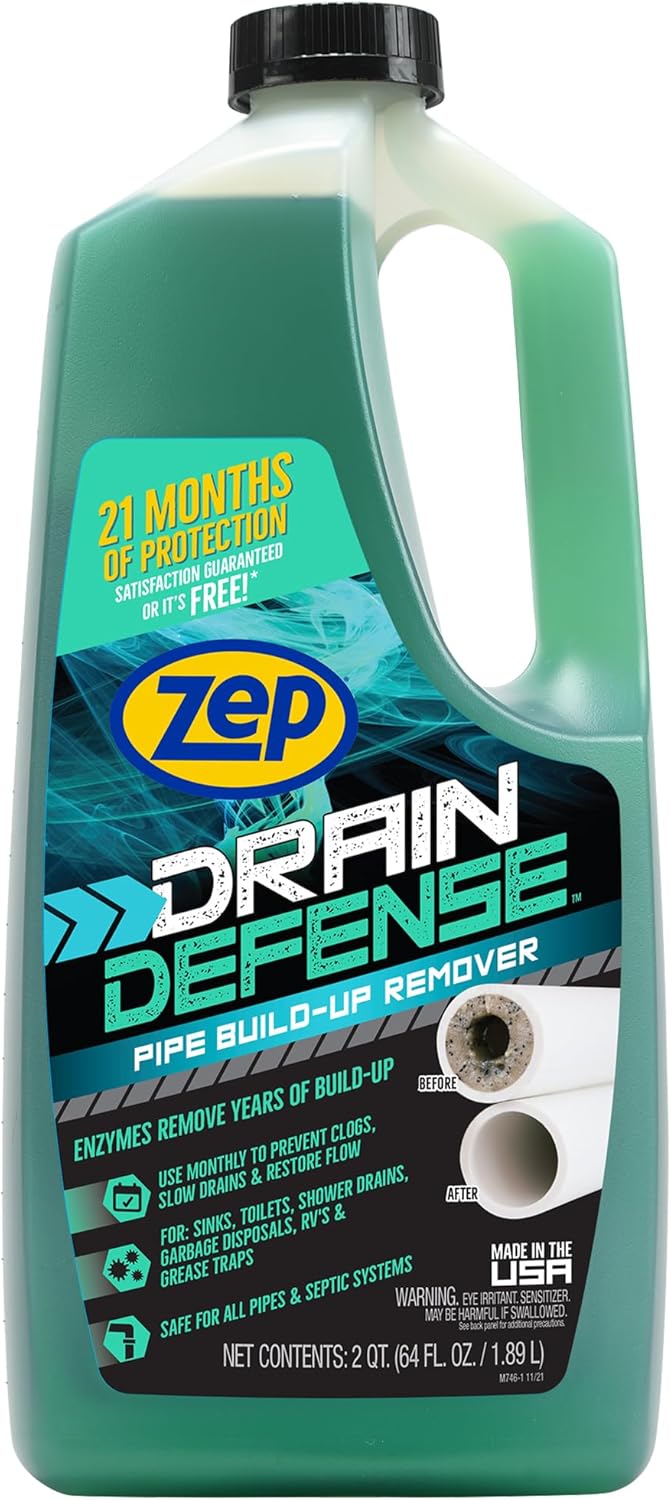 Zep Drain Defense Pipe Build-Up Remover - 64 Ounces - ZLDC648 - Professional Strength Liquid Pipe Build Up Remover,GREEN