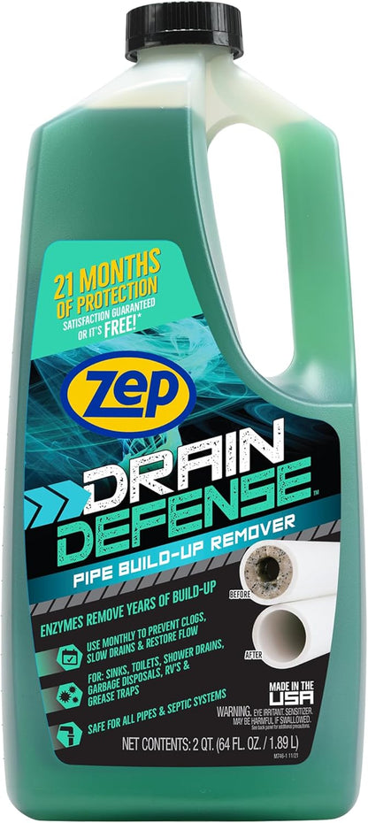 Zep Drain Defense Pipe Build-Up Remover - 64 Ounces - ZLDC648 - Professional Strength Liquid Pipe Build Up Remover,GREEN