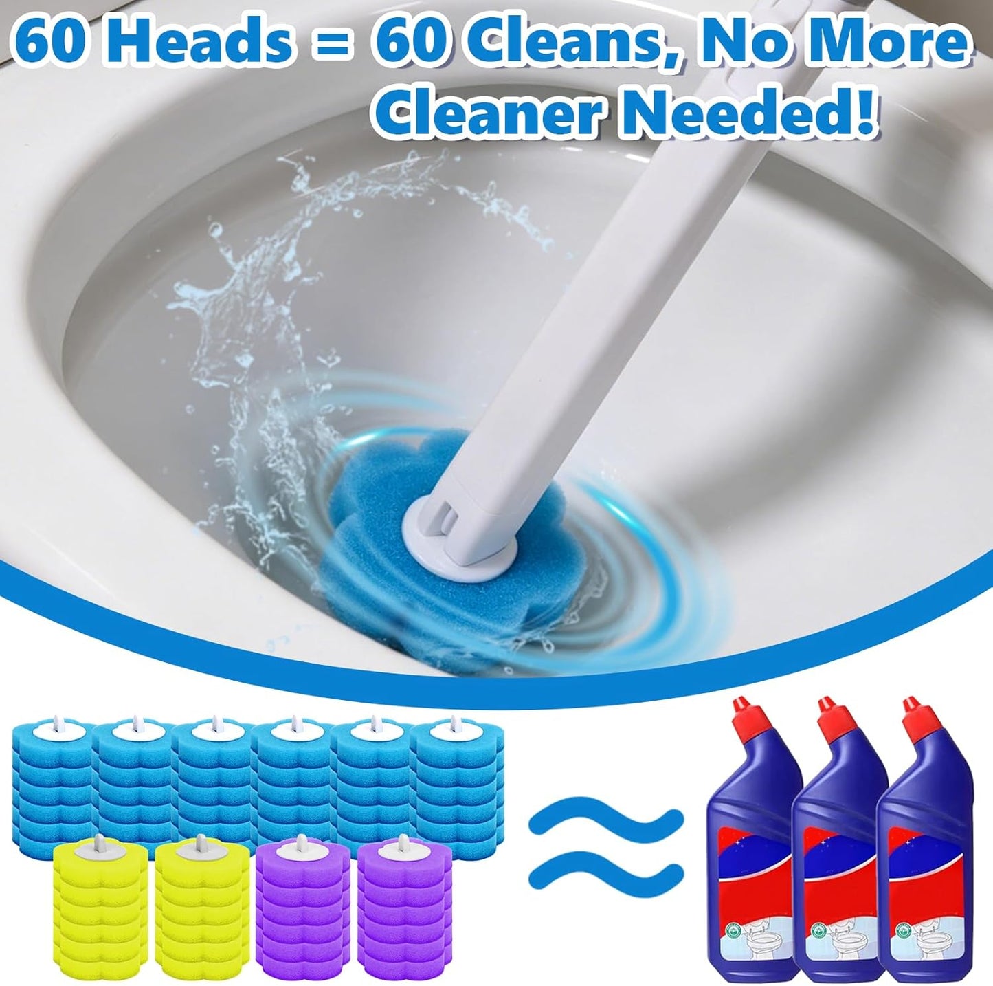 2 Pack Disposable Toilet Bowl Cleaner Wand and Holder Set, Toilet Brush Disposable with 48 Cleaner Refills Extended Handle for Toilet Bowl Cleaners Disposable, Bathroom Cleaning, Bathtub