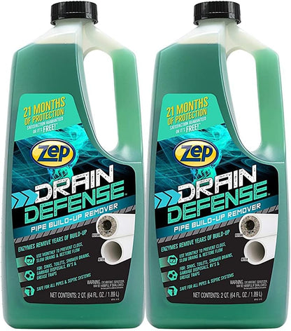 Zep Drain Defense Pipe Build-Up Remover - 64 Ounces - ZLDC648 - Professional Strength Liquid Pipe Build Up Remover,GREEN