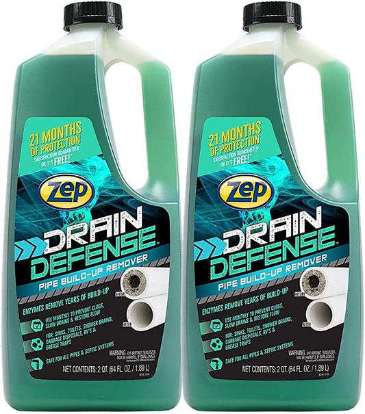 Zep Drain Defense Pipe Build-Up Remover - 64 Ounces - ZLDC648 - Professional Strength Liquid Pipe Build Up Remover,GREEN