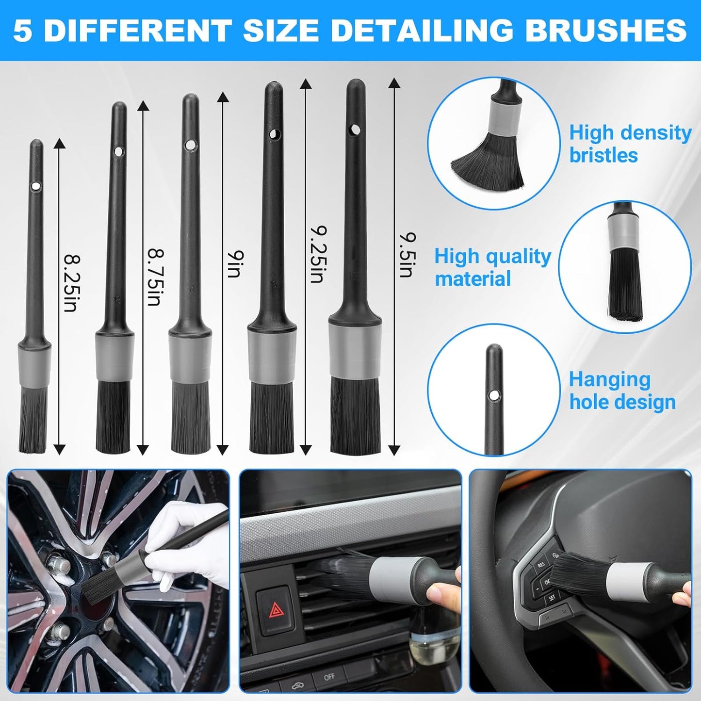 THINKWORK Windshield Cleaner Tool, Car Interior Cleaning Kit, Car Detailing Kit Interior Cleaner with10Pcs Detailing Brush Set, Gray Auto Detailing Supplies & Accessories