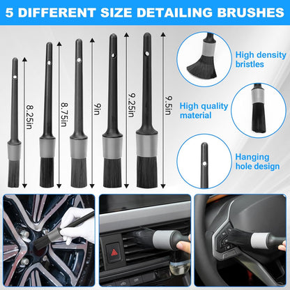 THINKWORK Windshield Cleaner Tool, Car Interior Cleaning Kit, Car Detailing Kit Interior Cleaner with10Pcs Detailing Brush Set, Gray Auto Detailing Supplies & Accessories