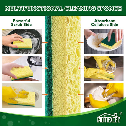 HOMEXCEL Sponges Kitchen 12pcs, Non-Scratch Scrub Dish Sponge Safe on Non-Stick Cookware, Dual Sided Cleaning Sponges for Kitchen, Household, Bathroom and More