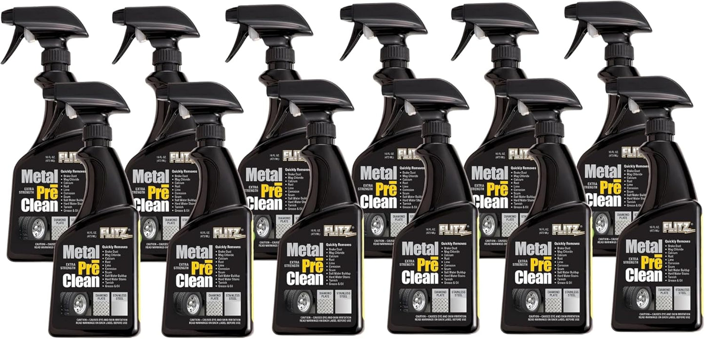 FLITZ Metal Pre-Clean - 16oz of USA-Made Stainless Steel Cleaner Spray - Works on Aluminum, Brass, Copper, & More - Tarnish, Rust Remover for Metals - Non-Abrasive Aluminum Deoxidizer (1 Pack)
