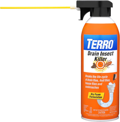 TERRO T590 Drain Insect Killer Foam 1-Pack - Indoor Infestation Treatment for Cockroaches, Drain Flies, House and Fruit Flies with Extension Tube Application