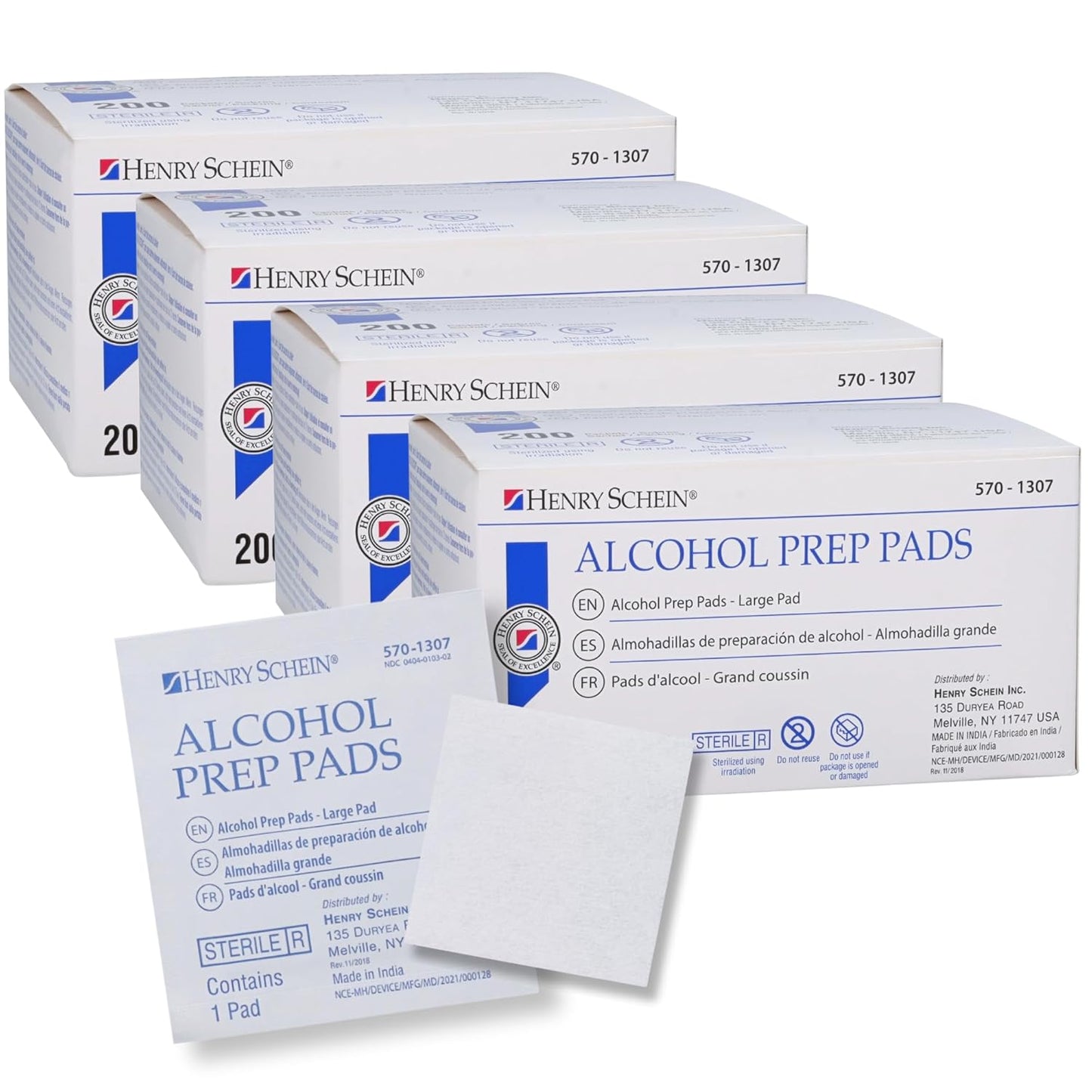 Henry Schein Large Alcohol Prep Pads (200/Box) - 70% Isopropyl Alcohol Wipes, Individually Wrapped - 2 ply, Textured - Skin Prep Alcohols Swabs - Sterile Pads