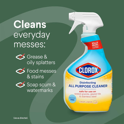Clorox Disinfecting All Purpose Cleaner, Bleach Free, Crisp Lemon, Refill, 64 Fluid Ounces