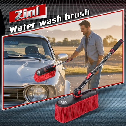 Car Duster Exterior with Extendable Handle, Scratch Free Auto Wash Brush Mop, Interior Detailing Kit for Truck RV Boat - Wax Cotton Duster & Interior Brush, Red