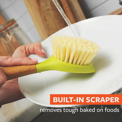 Full Circle Be Good - Bamboo Handle Dish Brush – Sustainable Kitchen Cleaning with Tough Bristles - Natural Dish Scrubber, Nonstick & Cast Iron Cleaner - Long Handle Brush for Dishes, Pots, and Pans