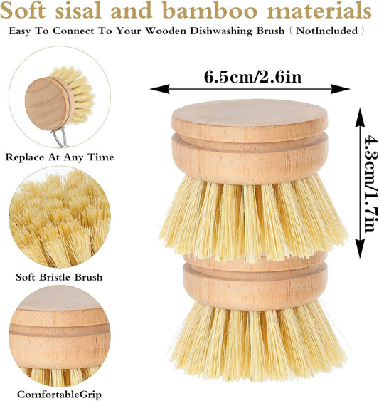 Kifmurase 12Pcs Bamboo Dish Scrub Brush for Kitchen Sink, Wooden Dish Brushes for Cleaning, Natural Bristle Brush, Palm Kitchen Scrub Brushes for Pots, Pans, Cookware