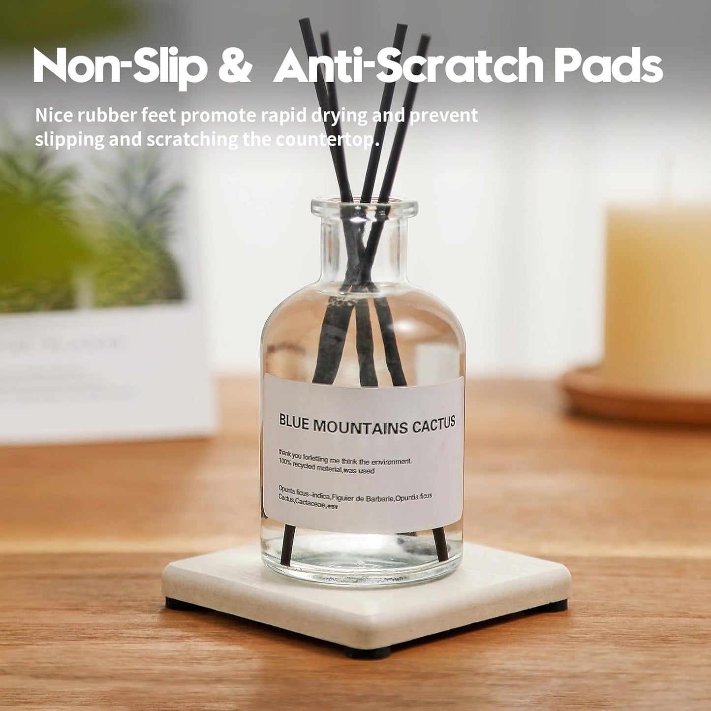 2PCS Water Absorbing Stone Drying Tray for Kitchen Counter & Bathroom Sink, Diatomite Faucet Splash Guard, Soap Dispenser Rack & Sponge Holder Caddy Organizer, Marble White (Printed Pattern), 9"x 3.5"