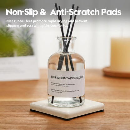 2PCS Water Absorbing Stone Drying Tray for Kitchen Counter & Bathroom Sink, Diatomite Faucet Splash Guard, Soap Dispenser Rack & Sponge Holder Caddy Organizer, Marble White (Printed Pattern), 9"x 3.5"