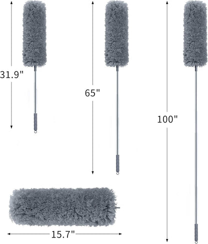 BOOMJOY Microfiber Feather Duster with 100 inches Extension Pole, Dusters for Cleaning High Ceiling, Fan, Blinds, Furniture