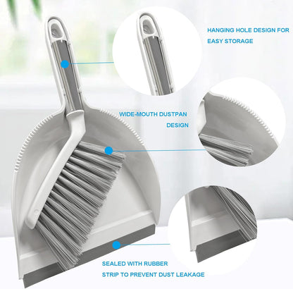 Small Broom with Dustpan Combo Set Mini Broom and Brush Set Hand Sweeper for Cleaning Desk Office Kitchen Pet Nest (White)