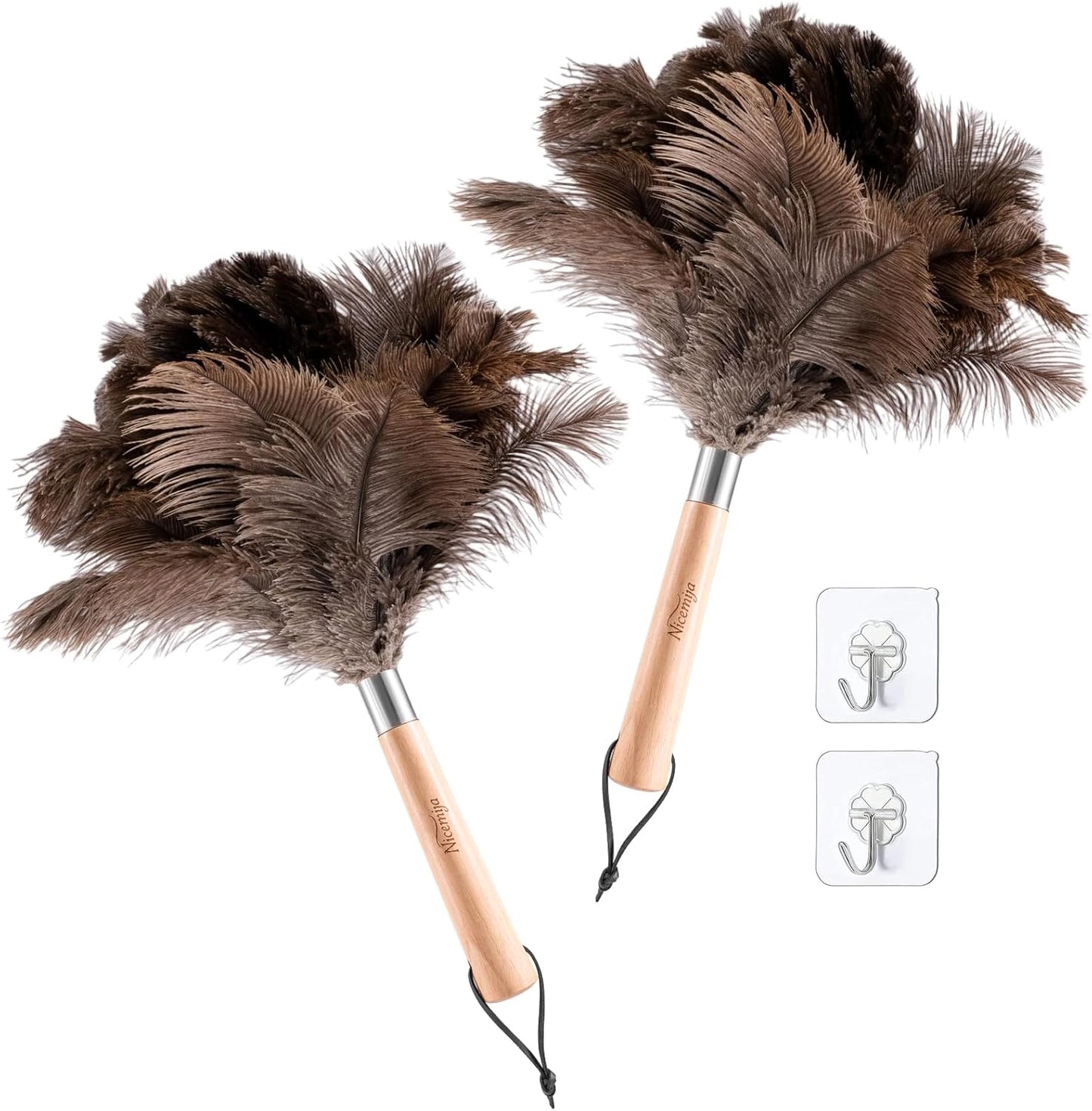 Extendable Ostrich Feather Duster with 19-49 inch Rotatable Stainless Steel Pole, Natural Feather Duster for Ceiling Fan Cobweb Dusting, Reusable Flexible Cleaning Duster(Include 1 Replacement Heads)