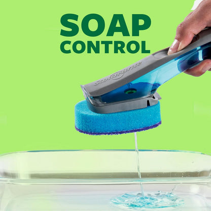 Scotch-Brite Advanced Soap Control Non-Scratch Dishwand Kit, 1 Dish Wand & 5 Sponge Refills, Prevents Soap from Leaking, Leak-Free Guarantee, Best for Nonstick Pots and Pans, Glass, Tubs, & Showers