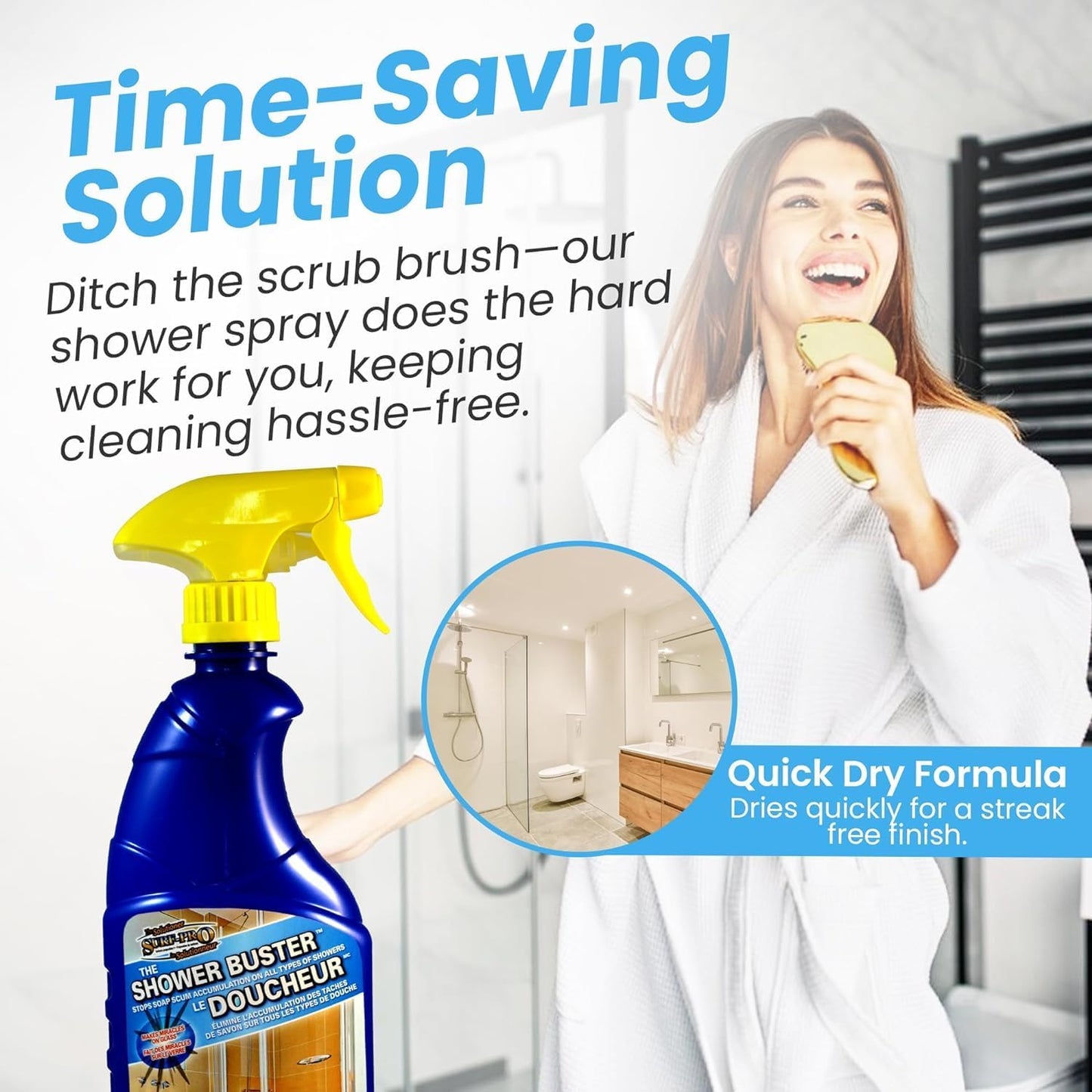 SURF PRO Shower Glass Door Cleaner – Shower Buster Spray for Soap Scum & Hard Water Stains – No Scrub Bathroom Cleaner for Glass, Tile, Chrome, Ceramic, RV and Septic Safe (500ml / 16.9oz)