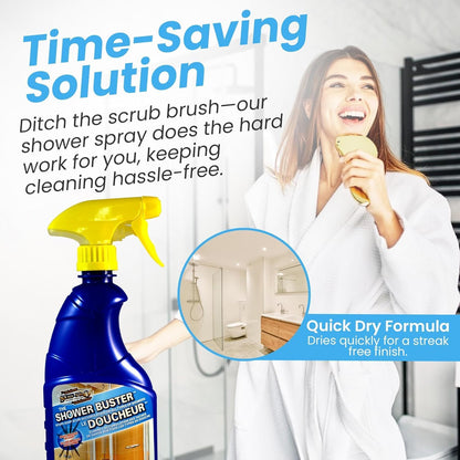 SURF PRO Shower Glass Door Cleaner – Shower Buster Spray for Soap Scum & Hard Water Stains – No Scrub Bathroom Cleaner for Glass, Tile, Chrome, Ceramic, RV and Septic Safe (500ml / 16.9oz)