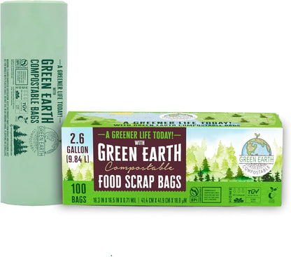 Green Earth Compostable Tall Kitchen Food Scrap Trash Bags, Superior Strength 0.9 Mil, Compost Bin Compatible, 13 Gallon, 49 Liter, 50-Count, ASTM D6400, BPI (US) & OK Compost Home (EU) Certified