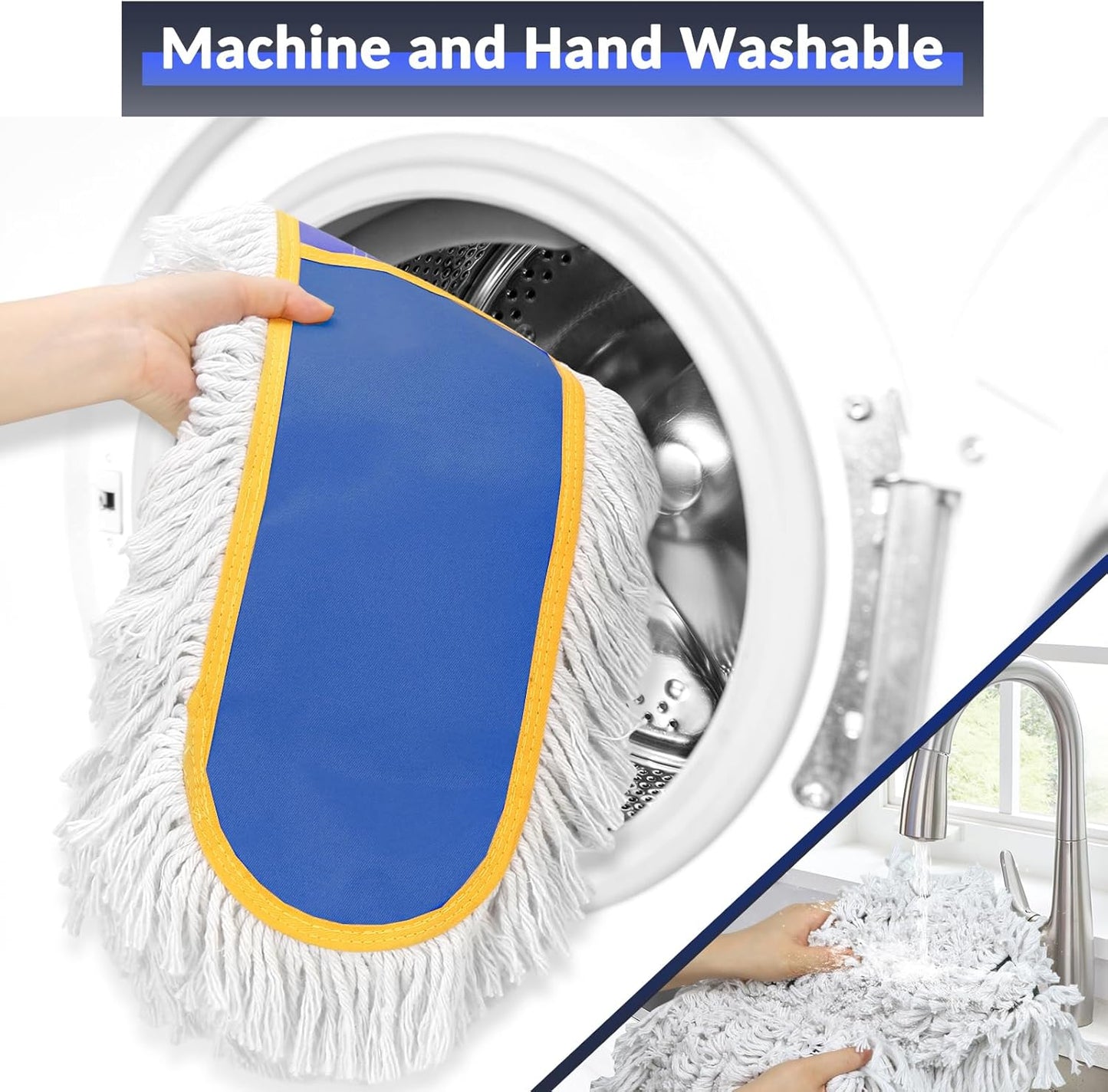 48" Commercial Industrial Dust Mop for Floor Cleaning, Large Floor Dust Broom with Washable Mops Pads, Wet Dry Duster Mops for Hardwood Floors,Marble, Laminate, Tile, Concrete, Garage,Blue