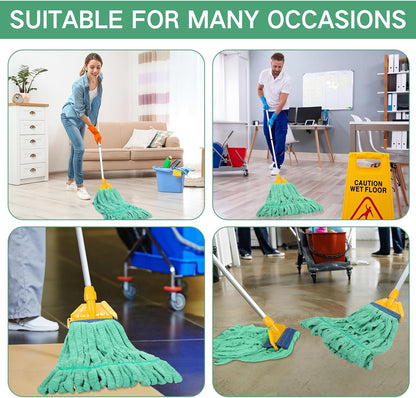 Lallisa 2 Pcs Commercial Mop Head Replacement 18 Oz Tube Microfiber Mop Heads for Floor Cleaning Industrial Mop Heads Looped End Wet Mop Head Refill for Home Commercial Industrial Use (Green)