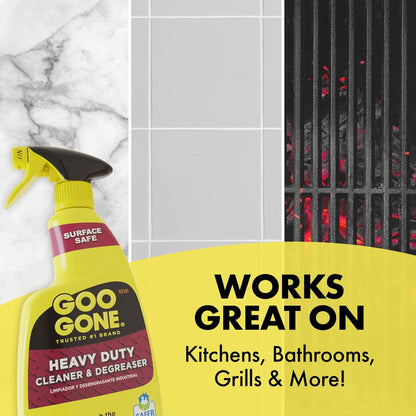 Goo Gone Heavy Duty Cleaner & Degreaser Spray With Microfiber Cleaning Towel – Cuts Through Tough Grease, Oil & Grime - 32 Oz (2 Pack + Towel)
