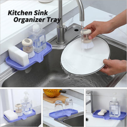 MicoYang Silicone Bathroom Soap Dishes with Drain Spout-Bathroom and Kitchen Sink Organizer,Sponge Holder,Dish Soap Tray,Perfect for Dispenser,Scrubber,Bottle,Cup on Sink or Counter-Black 4.9"×3.2"