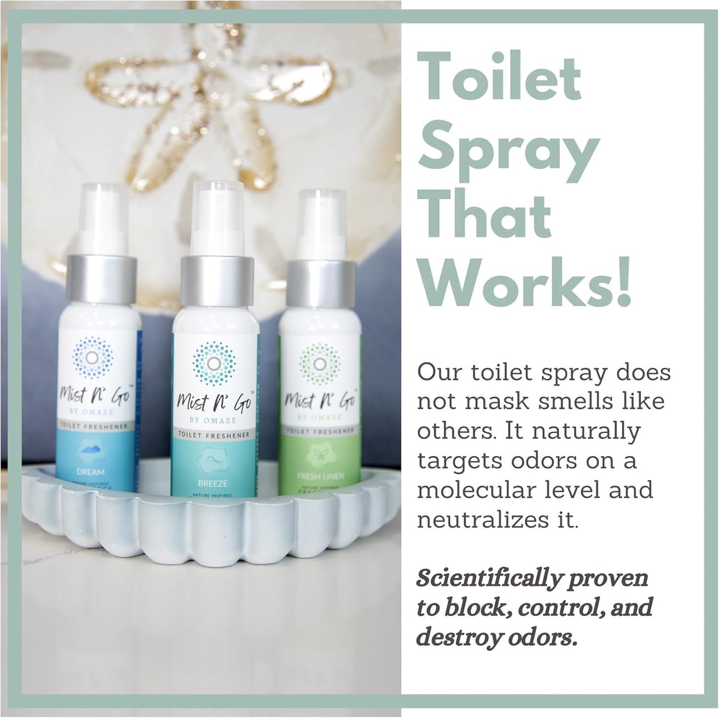 Mist N’ Go by Omaze Travel Bathroom Spray for Toilet Spray Odor Eliminator - Travel Toilet Spray for Bathroom Air Freshener Spray for Bathroom Deodorizer - Clean Mix, Travel Size (1oz x2)