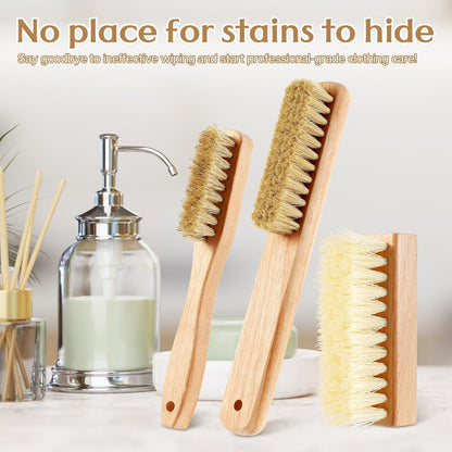 3 Pcs Wood Laundry Stain Brush Stain Remover Brushes with Boar Bristle Small Stain Brush for Clothes for Scrubbing Stains from Furniture Fabric Leather(3 Pcs C)