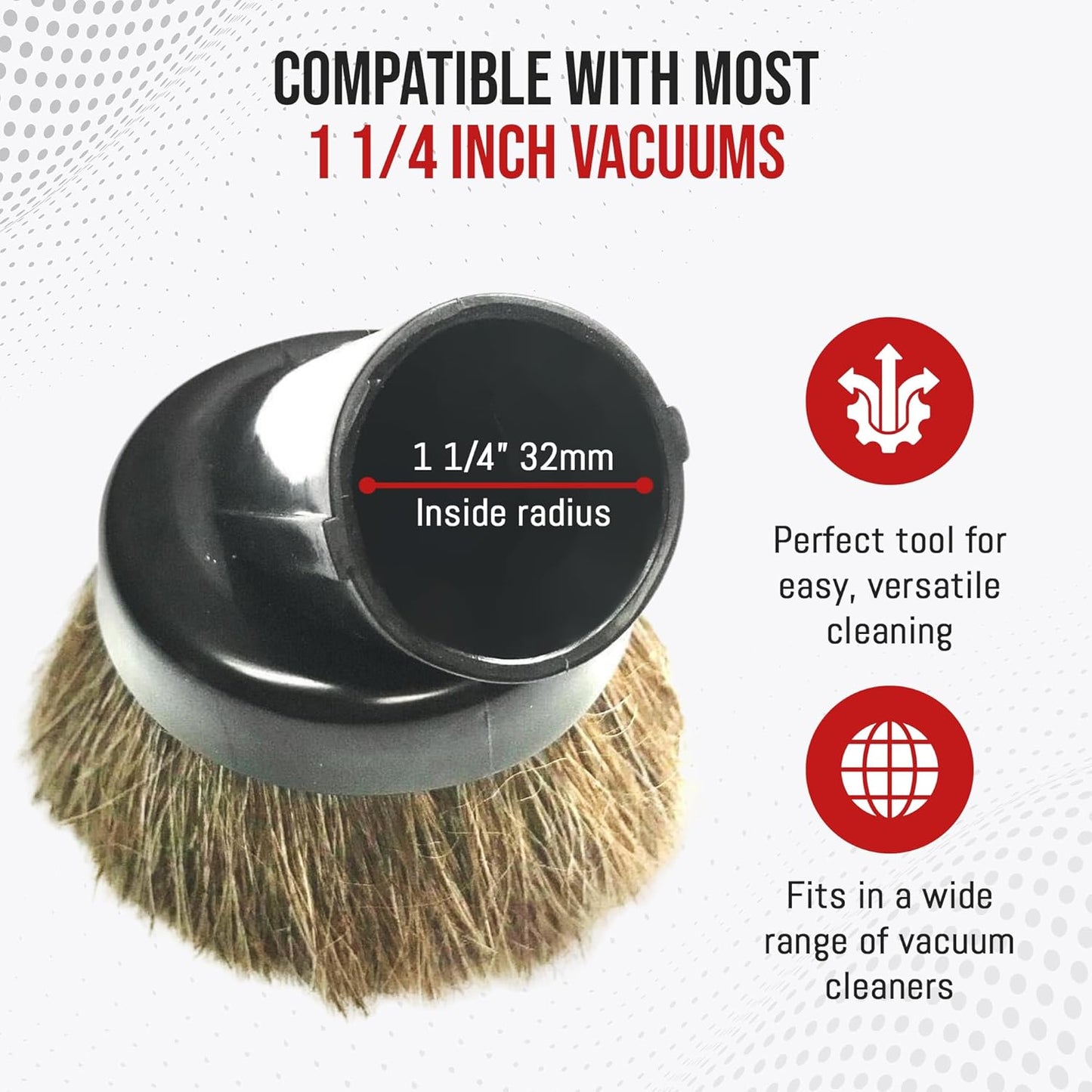 MP Maresh Products Household Cleaning Vacuum Brush Attachment - Horse Hair Vacuum Cleaner Accessories, Soft, Dust Floor Brush, Compatible with Shop Vac 1-1/4" Vacuum Cleaners for Hard Surfaces - Black