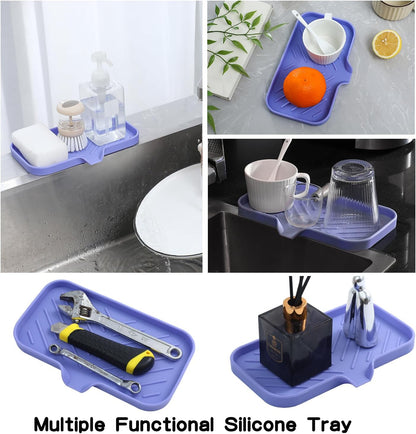 MicoYang Silicone Bathroom Soap Dishes with Drain Spout-Bathroom and Kitchen Sink Organizer,Sponge Holder,Dish Soap Tray,Perfect for Dispenser,Scrubber,Bottle,Cup on Sink or Counter-Black 4.9"×3.2"