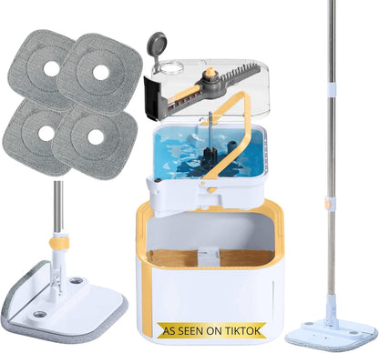 Spin Mop and Bucket System PRO w/Detachable Inner Bucket, Separates Clean and Dirty Water, Self Standing, Foldable Square Mop Head, Triple Jet Stream w/Hidden Brush, Replaceable 2pc Pads
