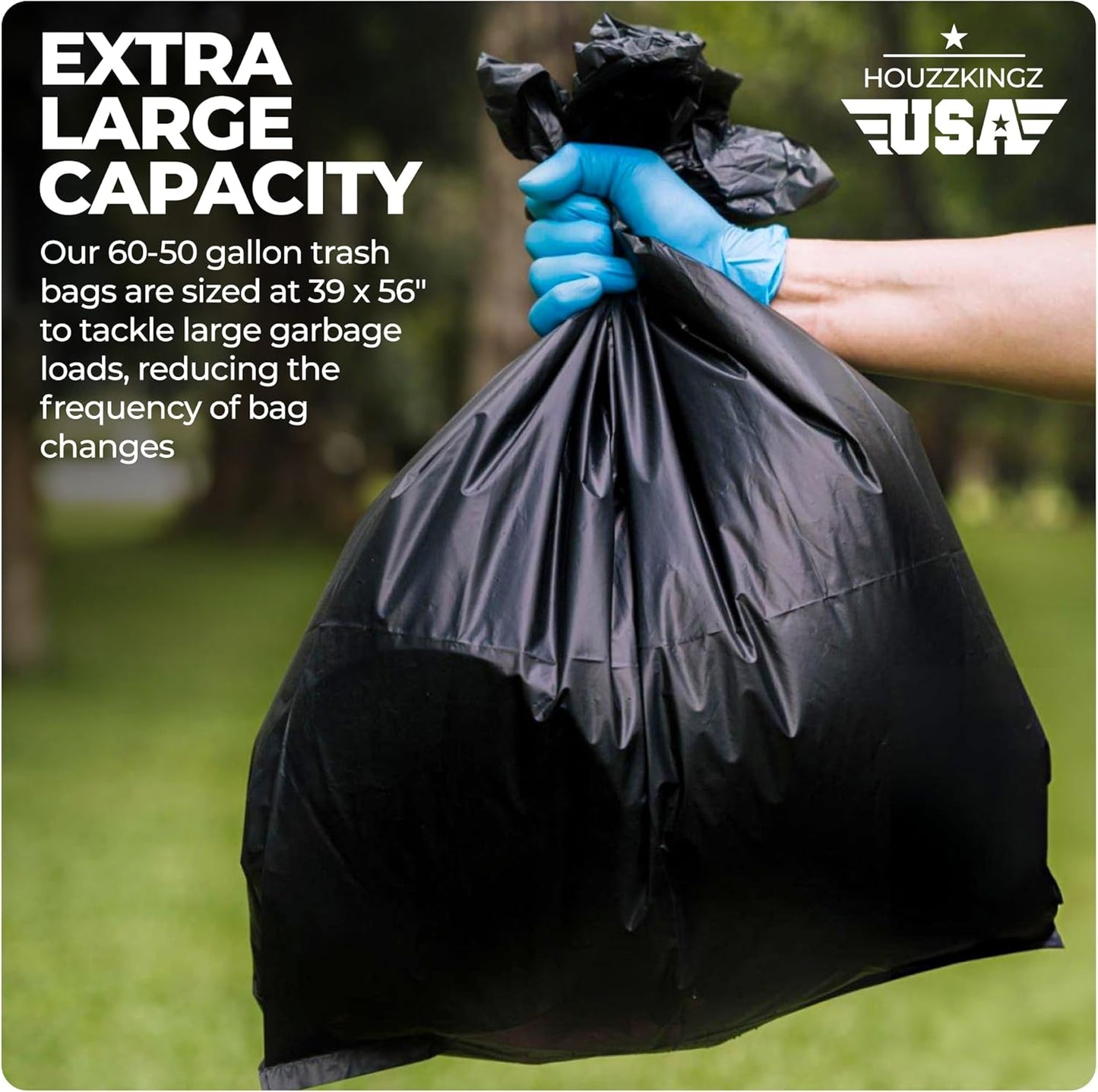 55 Gallon Large Trash Bags [39” X 56” – 20 Micron] 20 Black Contractor Garbage Bags | Heavy Duty Lawn Leaf Yard Waste Bags | 55-60 Gallon Extra Large Construction Industrial Plastic Trash Can Liners