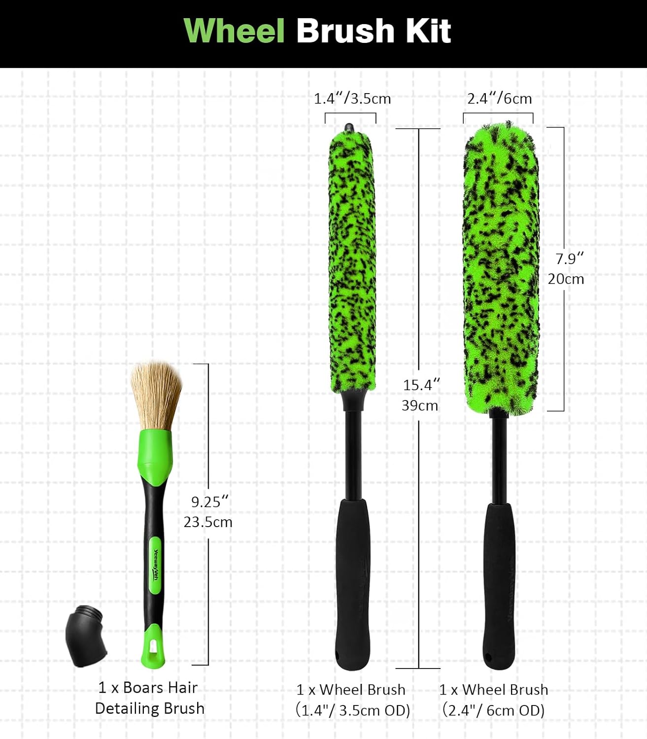 YeewayVeh 8PCS Ultimate Wheel and Tire Brush Kit | 2-Size 360° Bendable Rim Brushes, Boar Hair Detailing Brush, Tire Shine Applicators & Microfiber Towel | Complete Scratch-Free Cleaning & Shining Set