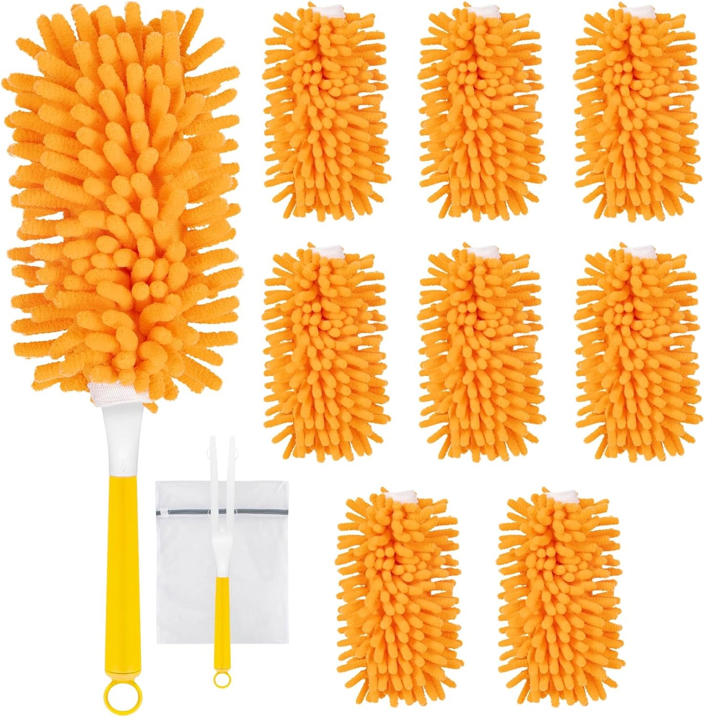 4 Pack Reusable Duster Refills Compatible with Swiffer Hand Duster, Washable Microfiber 360 Heavy Duty Dusters Refills for Dusting Cleaning(Include 1 Handle & Laundry Bag)