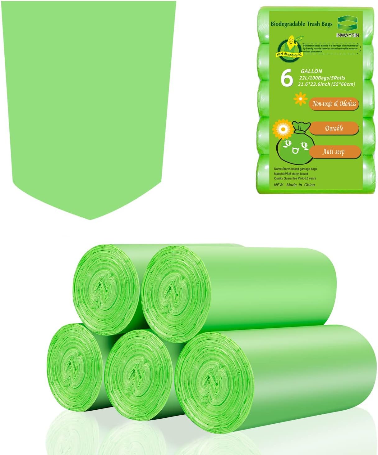 Small Trash Bags 4-6 Gallon, Inwaysin 200 Count Biodegradable Trash Bags 4 Gallon, Extra Strong Small Garbage Bags Unscented, Size Expanded, Green, for Bathroom Bedroom Office Kitchen Trash Can