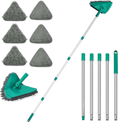 JEHONN Wall Mop with Long Handle 80 inches, Upgraded 180° Collapsible Baseboard Cleaner Tool with Squeegee, Ceiling Duster with 3 Microfiber and 3 Chenille Pads for Cleaning Window, Cabinet (Rose Red)