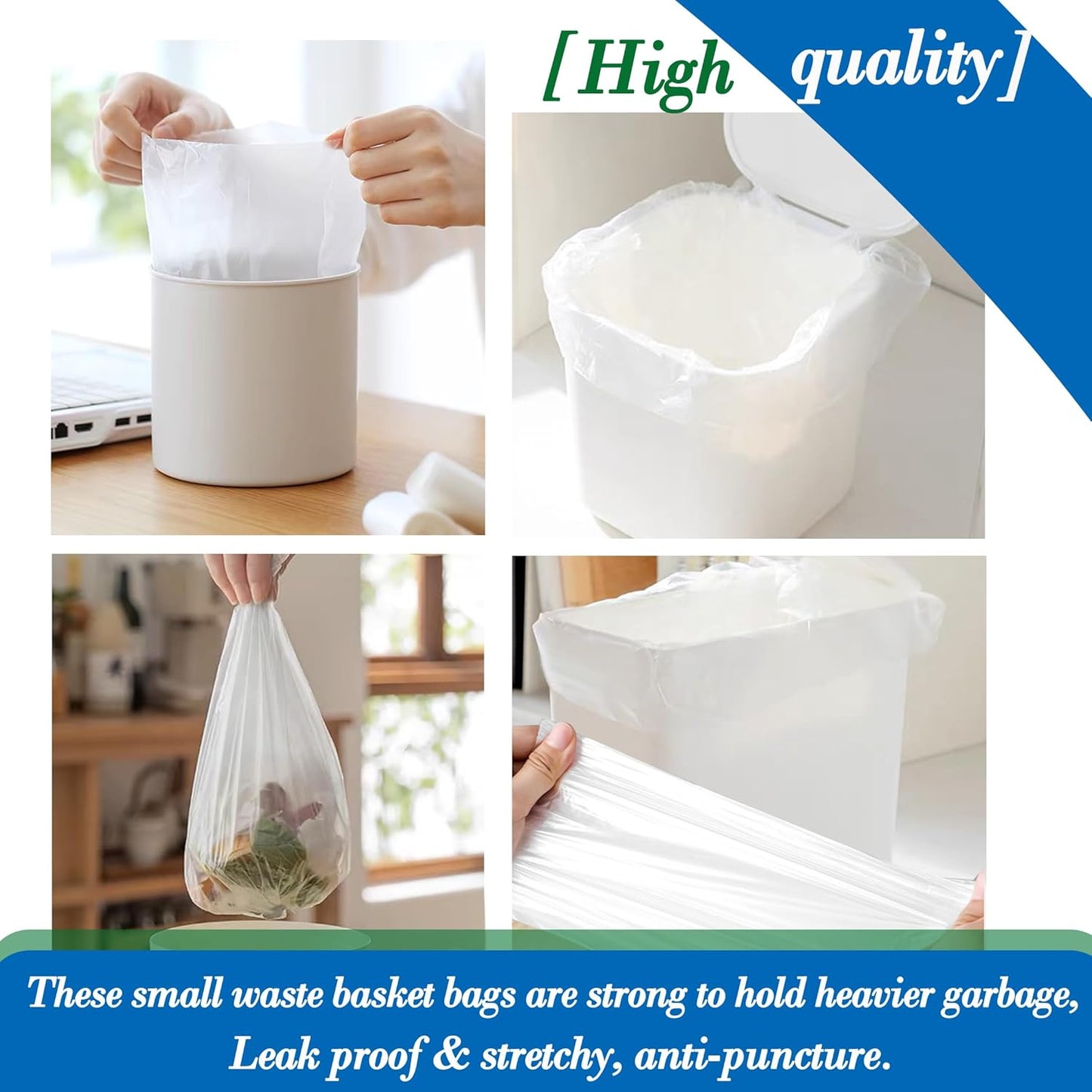 Hommaly 2 Gallon (1.8-2 Gal)120 pcs Small Clear Trash Bags, Strong 1.8 Gallon Garbage Bags, Bathroom Trash Can Bin Liners Unscented, Mini Plastic Bags for Office, Waste Basket Liner,Fit 6,7,8 Liters