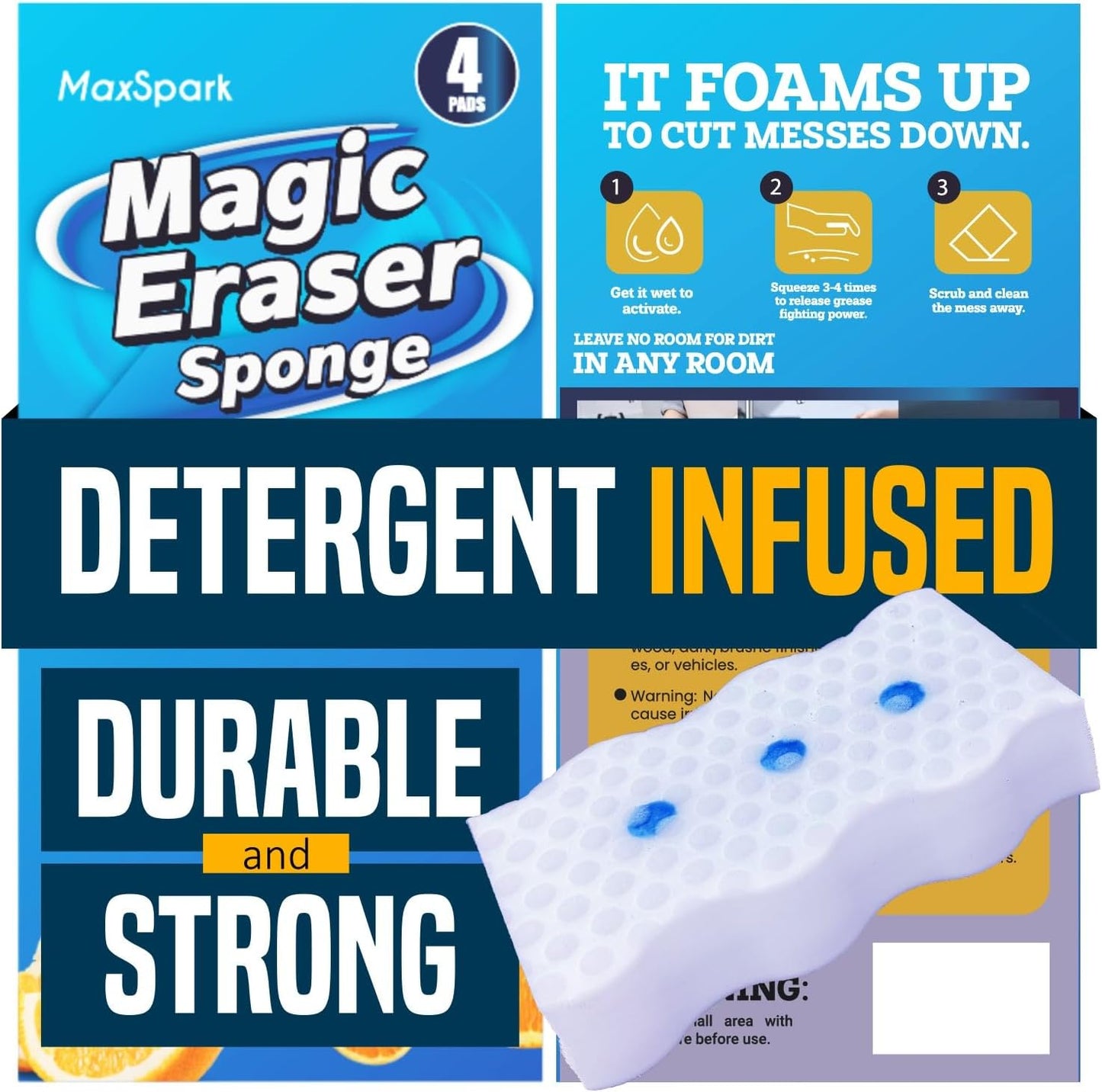 Magic Eraser Sponges 4 Pack – Thick Melamine Cleaning Sponges for Walls, Kitchen, Bathroom & Floors – White Magic Sponge Eraser Pads for Heavy Duty Multi-Purpose Cleaning