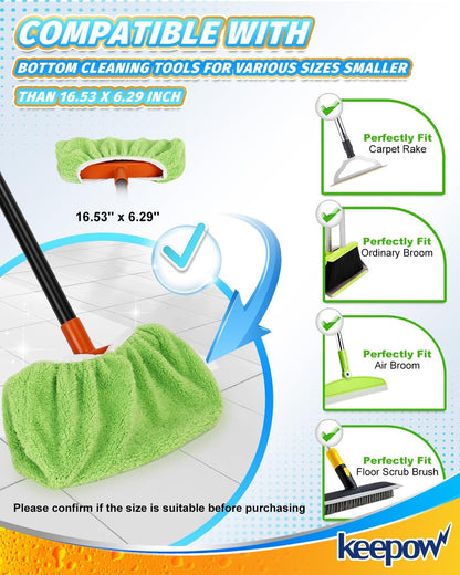 KEEPOW 4 Pack Washable Chenille Broom Pads, Baseboard Cleaner Cloth Covers for Daily Dusting, Reusable Broom Covers Compatible with Standard Brooms Under 11×5.9 in for Floors & Walls (Blue & Green