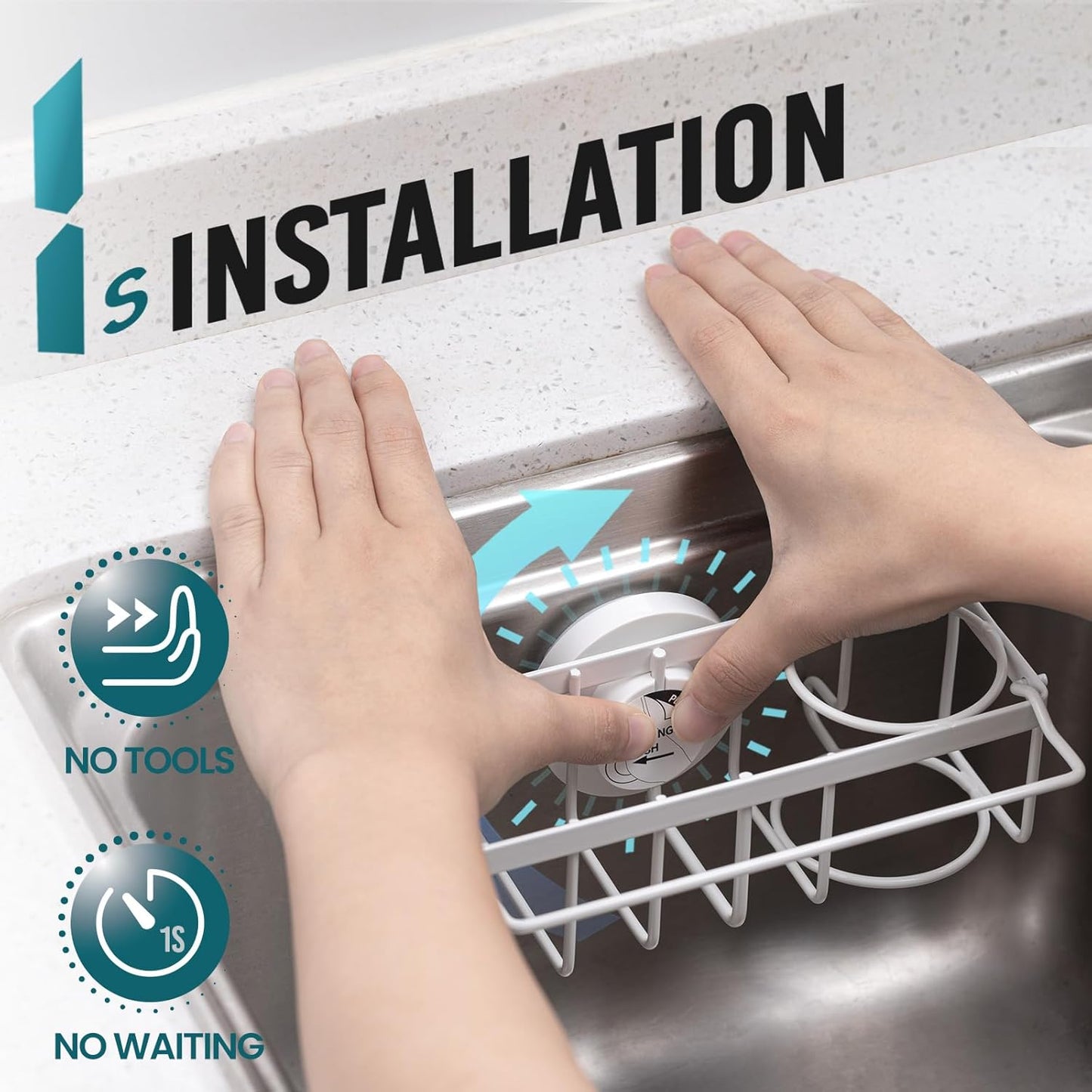 TAILI Sponge Holder for Kitchen Sink with Strong Suction Cup, Rustproof Aluminum Sink Caddy for Sponges, Removable Sponge Holder, Dish Brush for Scraper - Silver