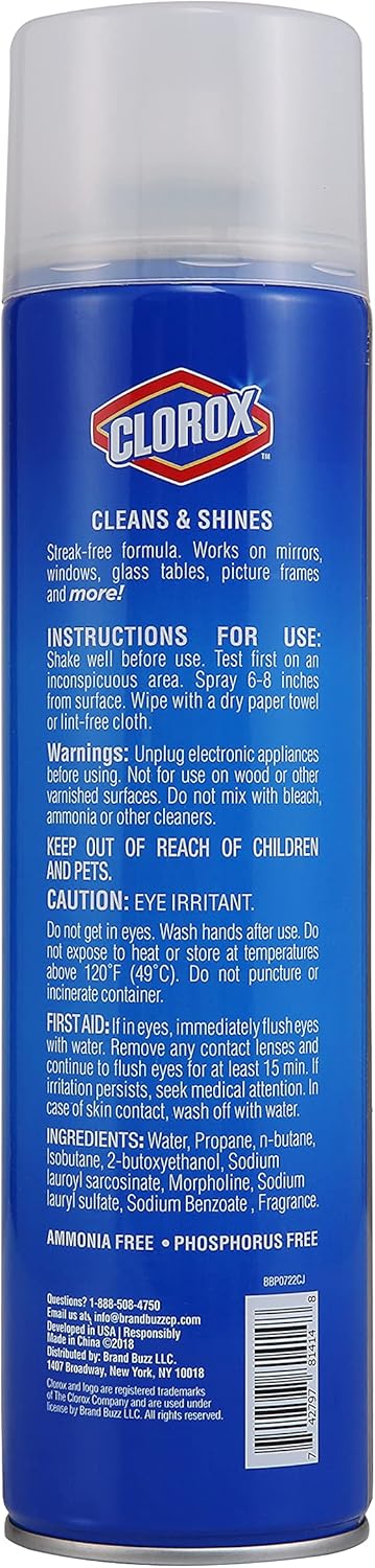 Clorox Foaming Glass Cleaner Aerosol - All Purpose Window And Glass Cleaning Spray Washes Away Dirt - Streak-Free & No-Drip formula for Windows and Mirrors, 16 Oz
