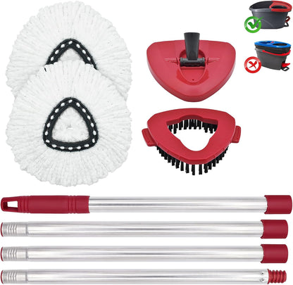 Spin Mop Replace Head, Base, Mop Handle Replacement for OCedar EasyWring 1 Tank System, Include 2 Microfiber Mop Head Replacement, 1 Sturdy Iron 30-58" Mop Handle, 1 Scrubber Head, 1 Spin Base