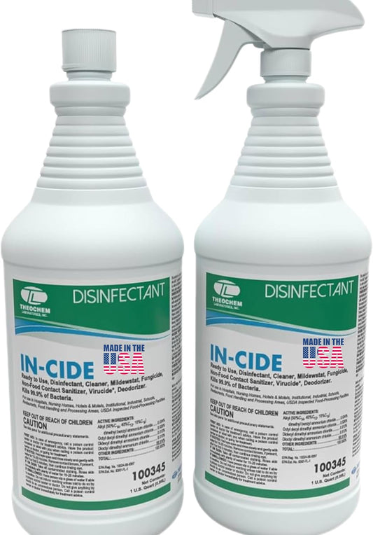 In-Cide EPA Registered Disinfectant Spray - Kills 99.9% of Germs, Mold, Mildew and MRSA - Multi-Surface Cleaner for Home, School & Hospital - Fresh Scent - 32 oz (2 Pack)