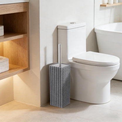 Toilet Bowl Brush and Holder for Bathroom，Resin Toilet Brush and Holder Set with Stainless Steel Handle，Deep Cleaning Modern Toilet Cleaner Brush -Space Saving, Covered Brush (Beige)